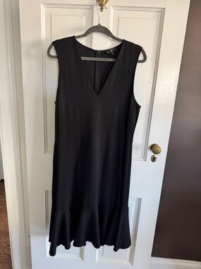 J. Crew Black Sleeveless V-Neck Midi Dress with Flounce Hem